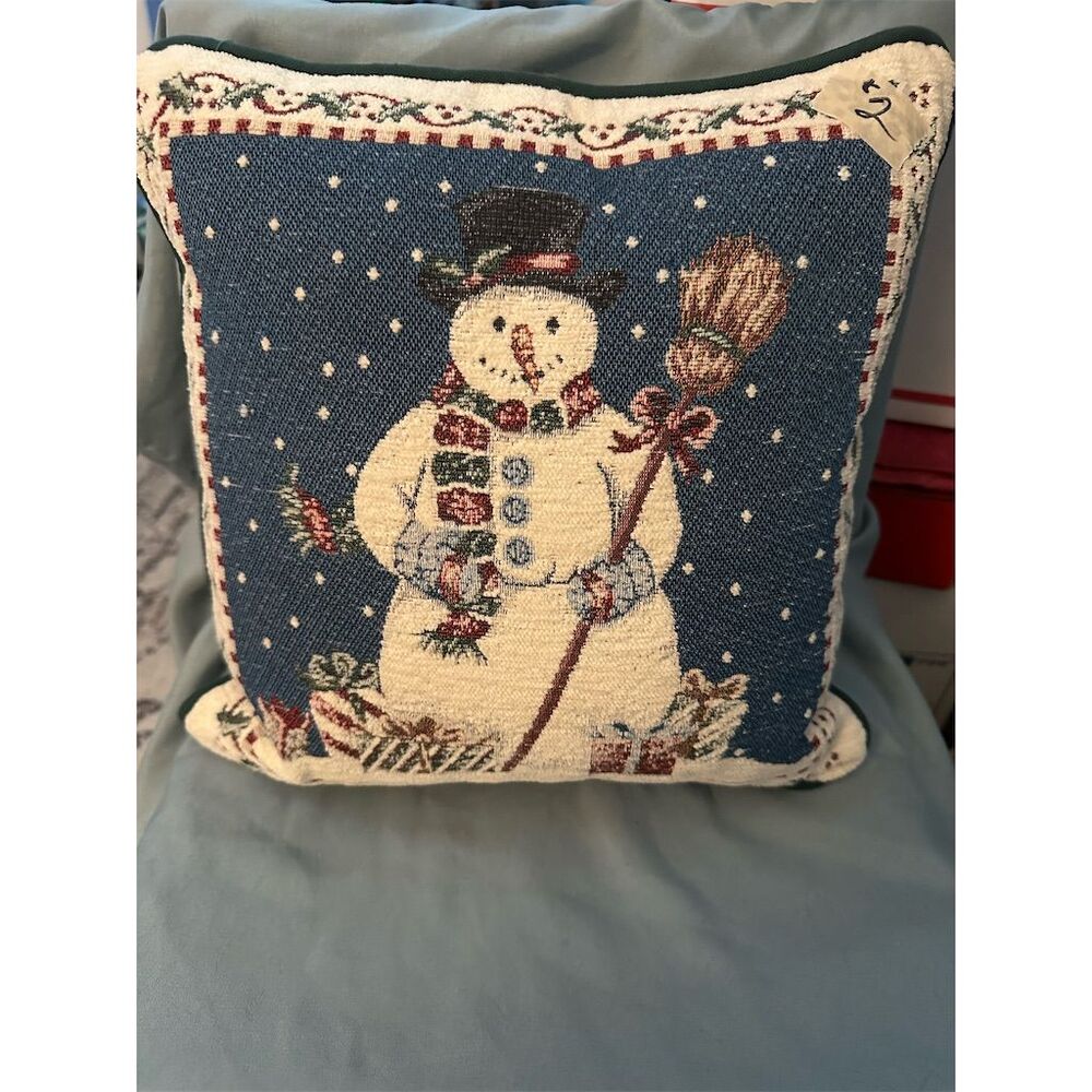 Riverdale Snowman Holiday Tapestry Throw Pillow 9x9 Multicolor